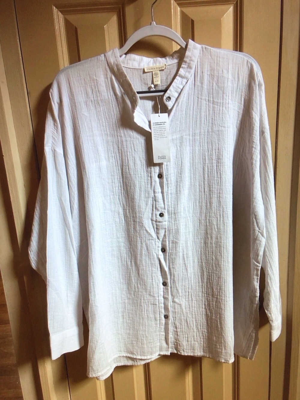 Eileen Fisher White Cotton Button-Front Tunic Blouse